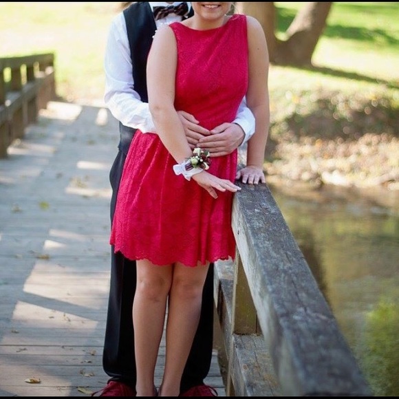 Red Scoop-Back Pearl Homecoming Dress - Picture 3 of 6